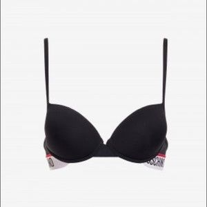 Moschino Underwear Push Up Bra NWT 34C Black and White Elastic Logo